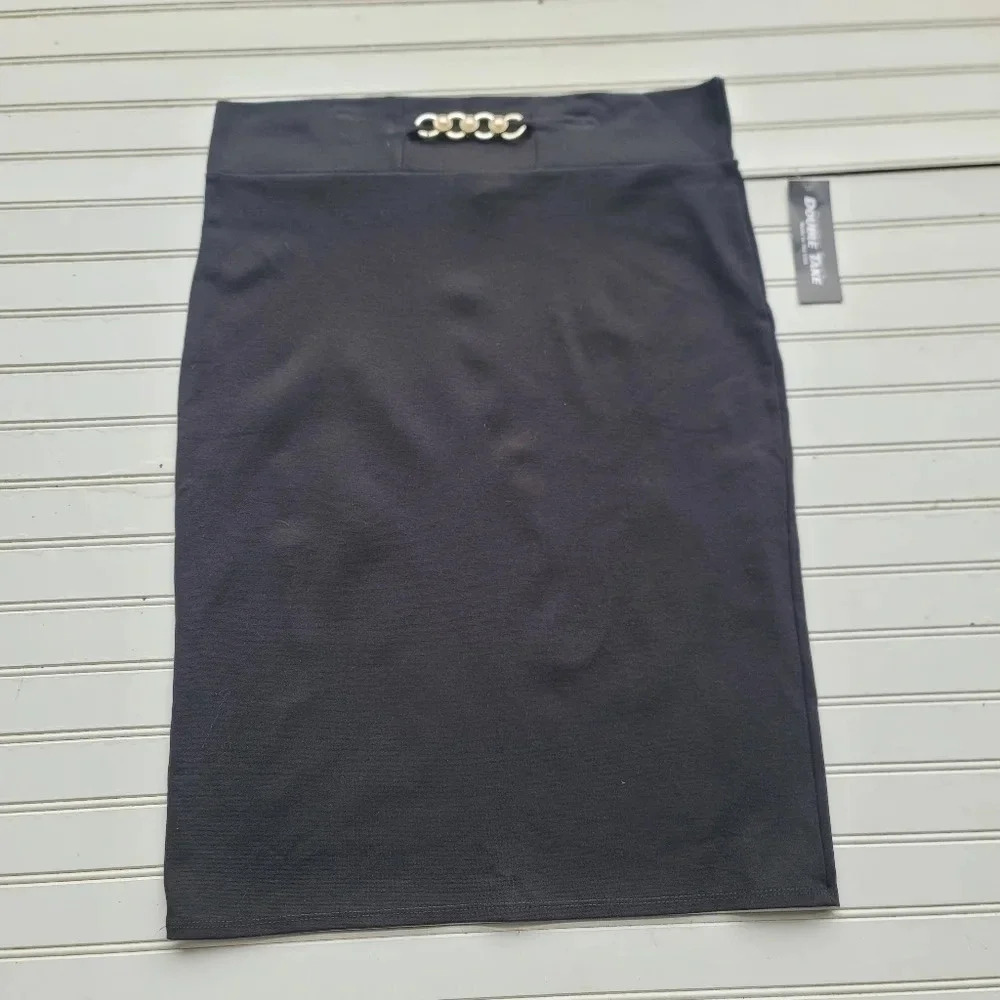 NWT Double Take Skirt Women Black Rayon Nylon Stretch Straight Pencil Knee Sz XL